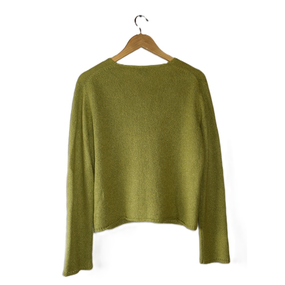 Eileen Fisher Cardigan Women L Green Excellent Silk Mohair V-Neck Button Front - Picture 4 of 6